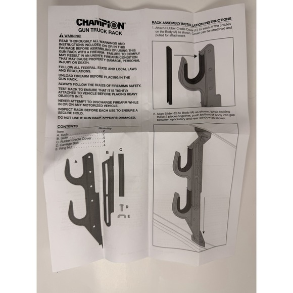 Champion Truck Utility Gun Rack For Rear Window, Holds Rifles-Rods-Bows-Tools - Picture 5 of 6